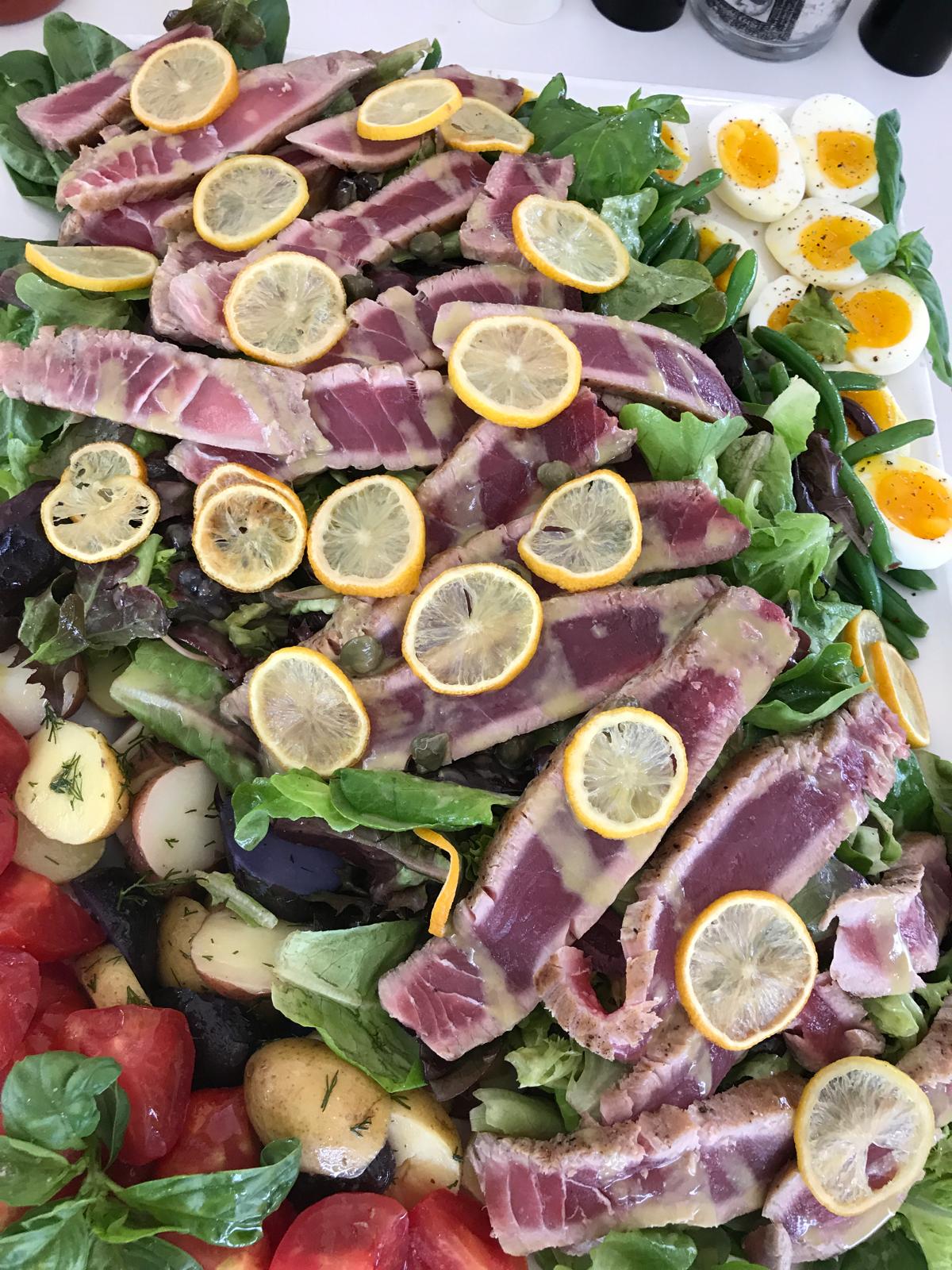 Seared tuna nicoise with citrus and soft eggs